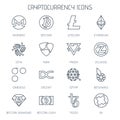 Linear cryptocurrency icons.