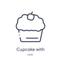 Linear cupcake with cherry icon from Bistro and restaurant outline collection. Thin line cupcake with cherry vector isolated on