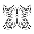 Linear curly hand drawn butterfly isolated on white background. Sketch butterfly icon.