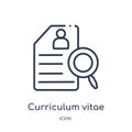 Linear curriculum vitae icon from Human resources outline collection. Thin line curriculum vitae icon isolated on white background