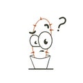 Linear cute bewildered Cactus with a frozen face. A disgruntled surprised cartoon cactus. Thin linear icon. Vector