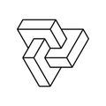 Linear 3D logo. Three elements unity symbol. Impossible shape made of three bricks.