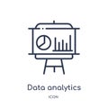 Linear data analytics graphic on a presentation screen icon from Business outline collection. Thin line data analytics graphic on