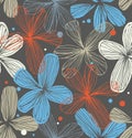 Linear decorative seamless lacy pattern with flowe