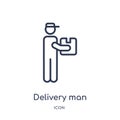 Linear delivery man icon from Delivery and logistic outline collection. Thin line delivery man vector isolated on white background