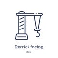 Linear derrick facing right icon from Construction outline collection. Thin line derrick facing right vector isolated on white