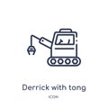 Linear derrick with tong icon from Construction outline collection. Thin line derrick with tong vector isolated on white