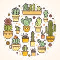 Linear design, potted cactus. elements of a corporate logo