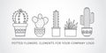 Linear design, potted cactus. elements of a corporate logo. Vector