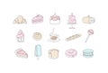 Linear dessert icons pen line style light