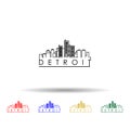 Linear detroit city silhouette with typographic design multi color icon. Simple thin line, outline vector of cities icons for ui