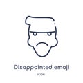 Linear disappointed emoji icon from Emoji outline collection. Thin line disappointed emoji vector isolated on white background.