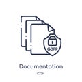 Linear documentation icon from Gdpr outline collection. Thin line documentation icon isolated on white background. documentation Royalty Free Stock Photo