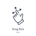Linear drag flick icon from Hands and guestures outline collection. Thin line drag flick icon isolated on white background. drag