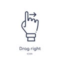Linear drag right icon from Gestures outline collection. Thin line drag right icon isolated on white background. drag right trendy