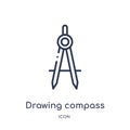 Linear drawing compass icon from Construction outline collection. Thin line drawing compass vector isolated on white background.