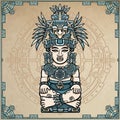 Linear drawing: decorative image of an ancient Indian deity.