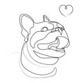 Linear drawing of a French bulldog muzzle, dog and heart