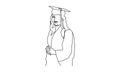 Linear drawing graduate girl from school design Royalty Free Stock Photo