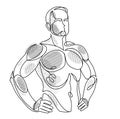 Linear drawing of a perfect body fit model man posing vector illustration isolated, muscular macho sexy guy with naked torso Royalty Free Stock Photo