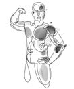 Linear drawing of a perfect body fit model man posing vector illustration isolated, muscular macho sexy guy with naked torso Royalty Free Stock Photo