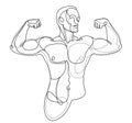 Linear drawing of a perfect body fit model man posing vector illustration isolated, muscular macho sexy guy with naked torso Royalty Free Stock Photo