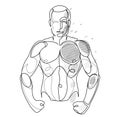 Linear drawing of a perfect body fit model man posing vector illustration isolated, muscular macho sexy guy with naked torso Royalty Free Stock Photo