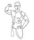 Linear drawing of a perfect body fit model man posing vector illustration isolated, muscular macho sexy guy with naked torso Royalty Free Stock Photo