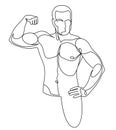 Linear drawing of a perfect body fit model man posing vector illustration isolated, muscular macho sexy guy with naked torso Royalty Free Stock Photo