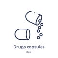 Linear drugs capsules and pills icon from Medical outline collection. Thin line drugs capsules and pills icon isolated on white