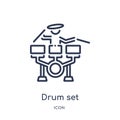 Linear drum set icon from Free time outline collection. Thin line drum set vector isolated on white background. drum set trendy Royalty Free Stock Photo