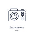 Linear dslr camera icon from Cinema outline collection. Thin line dslr camera vector isolated on white background. dslr camera