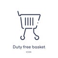 Linear duty free basket icon from Airport terminal outline collection. Thin line duty free basket vector isolated on white