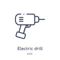 Linear electric drill icon from Construction outline collection. Thin line electric drill vector isolated on white background.