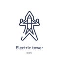 Linear electric tower icon from Construction tools outline collection. Thin line electric tower vector isolated on white