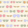 Linear eyewear seamless pattern, various trendy sunglasses