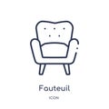 Linear fauteuil icon from Furniture and household outline collection. Thin line fauteuil icon isolated on white background. Royalty Free Stock Photo