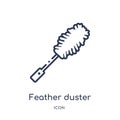 Linear feather duster icon from Cleaning outline collection. Thin line feather duster vector isolated on white background. feather