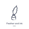 Linear feather and ink icon from Edit outline collection. Thin line feather and ink vector isolated on white background. feather