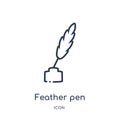 Linear feather pen icon from Law and justice outline collection. Thin line feather pen icon isolated on white background. feather