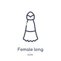 Linear female long black dress icon from Fashion outline collection. Thin line female long black dress icon isolated on white Royalty Free Stock Photo