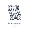 Linear film counter icon from Cinema outline collection. Thin line film counter vector isolated on white background. film counter