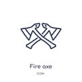 Linear fire axe icon from General outline collection. Thin line fire axe icon isolated on white background. fire axe trendy