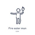 Linear fire eater man icon from Circus outline collection. Thin line fire eater man vector isolated on white background. fire