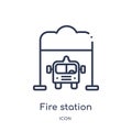 Linear fire station icon from City elements outline collection. Thin line fire station vector isolated on white background. fire