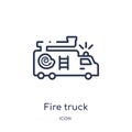 Linear fire truck icon from City elements outline collection. Thin line fire truck vector isolated on white background. fire truck