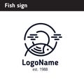 Linear fish sign on the background of the sun