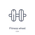Linear fitness wheel icon from Gym and fitness outline collection. Thin line fitness wheel icon isolated on white background.
