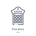 Linear five stars icon from Accommodation outline collection. Thin line five stars icon isolated on white background. five stars