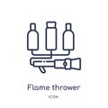 Linear flame thrower icon from Miscellaneous outline collection. Thin line flame thrower icon isolated on white background. flame